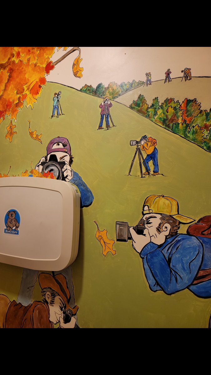 KeelyOhBrien's tweet photo. Somebody did not think this cafe bathroom mural through lemme just say.. as if leaf peepers are not already unsettling 🥲 https://t.co/HwKSQZ55i3