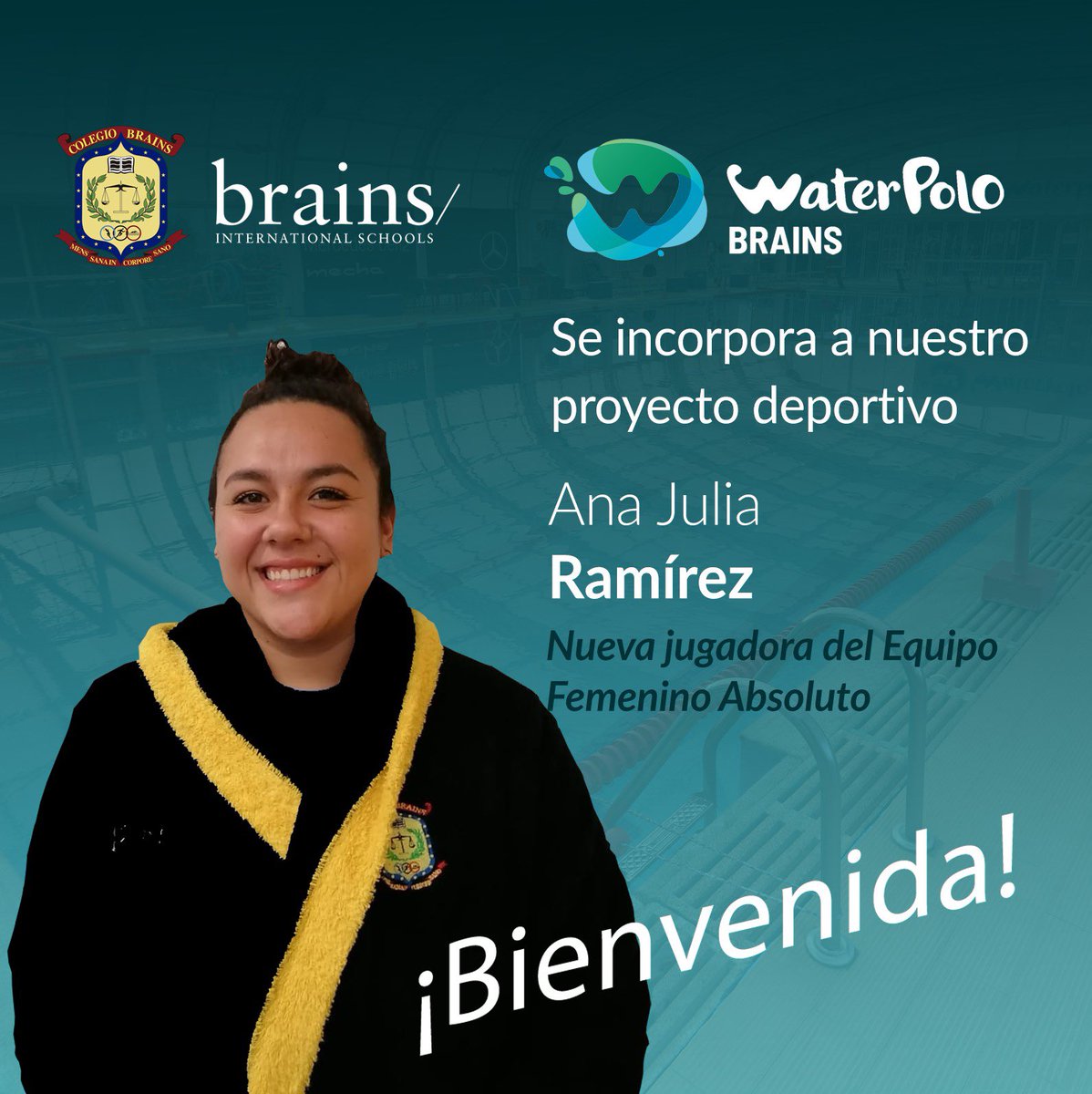 BrainsWaterpolo's tweet photo. BIENVENIDA

Ana Julia Ramírez al #equipo Absoluto Femenino #WPBrains 
De 🇲🇽 a Madrid

@Colegio_Brains @PioPerez4 @MadridWaterpolo https://t.co/IIcRU8IZay