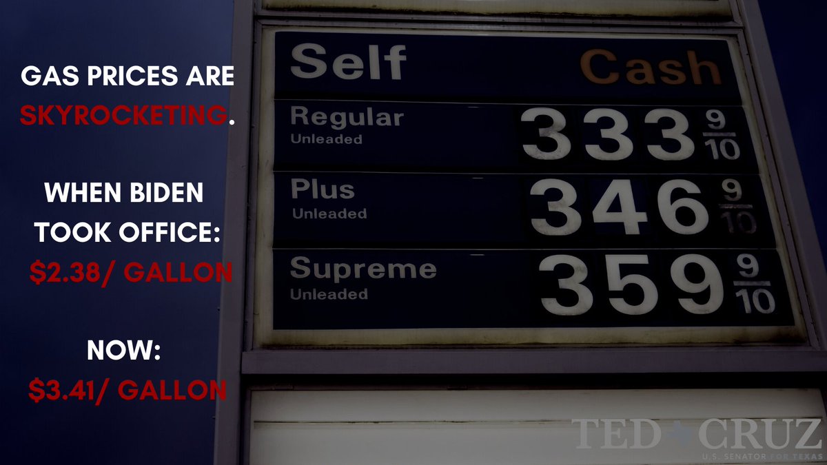 SenTedCruz's tweet photo. Gas prices have gone up 43% since President Biden took office. 

#BidenGasCrisis https://t.co/oLLBuE9L0i