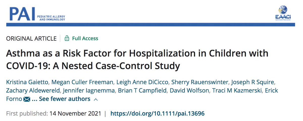 EFornoMD's tweet photo. Proud of excellent work by Dr Kristina Gaietto, one of our stellar #PedsPulm fellows: "#Asthma as risk factor for #hospitalization in children with #COVID19", now published at Pediatric Allergy and Immunology @tkazmers @PittPediatrics @ChildrensPgh

https://t.co/3l61jwGQ11 https://t.co/oMPnLXVKyl