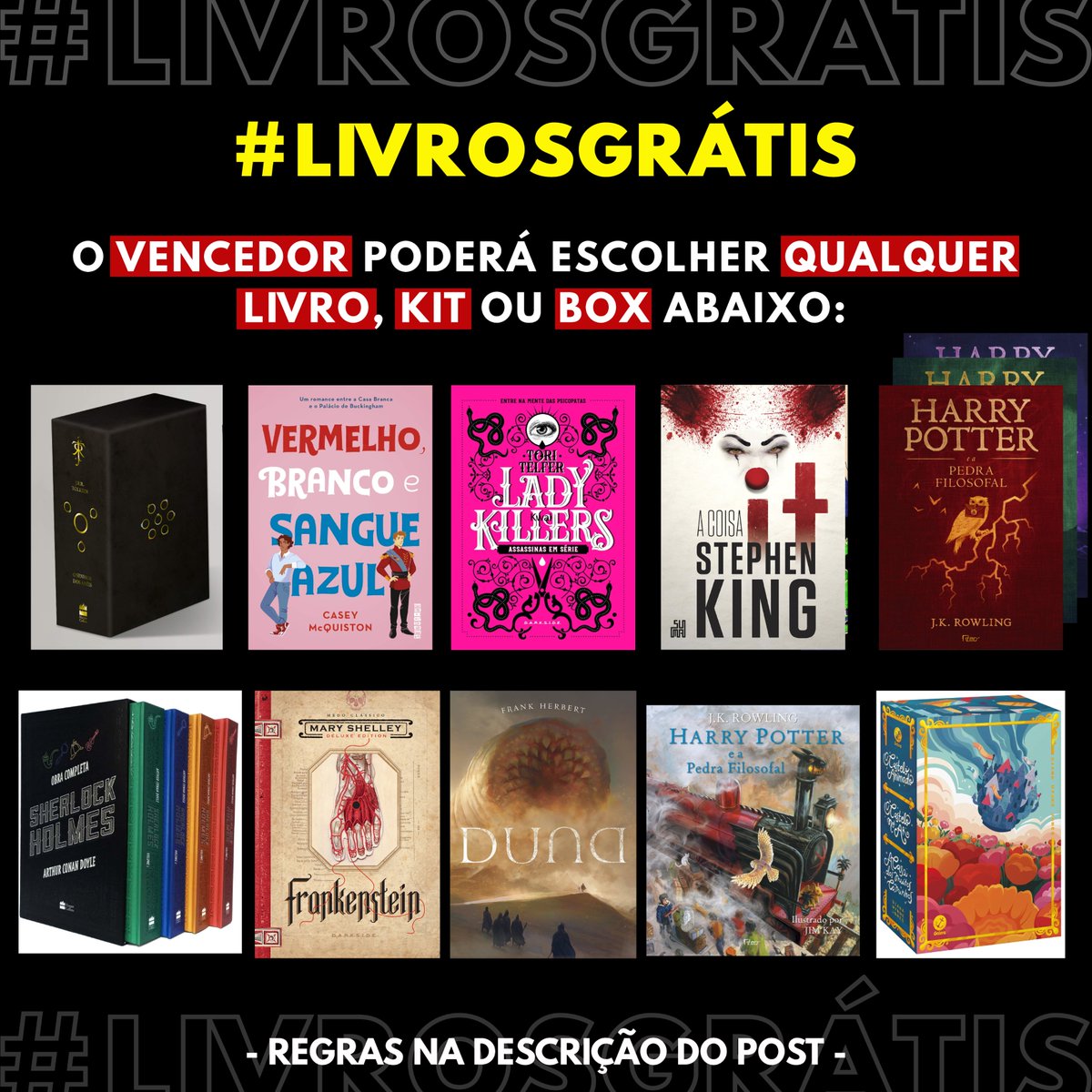 OfertasBooks's tweet photo. ⚡️ SORTEIO #LivrosGratis ⚡️

✅ O vencedor poderá escolher qualquer Livro, KIT ou BOX da imagem!!

Regras:
➡️ Seguir @OfertasBooks 
➡️ Curtir e dar RT nesse e no Tweet CITADO (o de baixo)
➡️ Comentar qual Livro vai querer usando a #LivrosGratis 

Resultado: 20/11

Boa sorte🍀 https://t.co/a3J9OCOC3v
