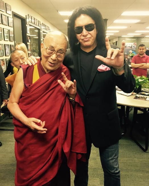 Unexpected photo: Dalai Lama and Kiss' Gene Simmons doing the horns back in 2017.