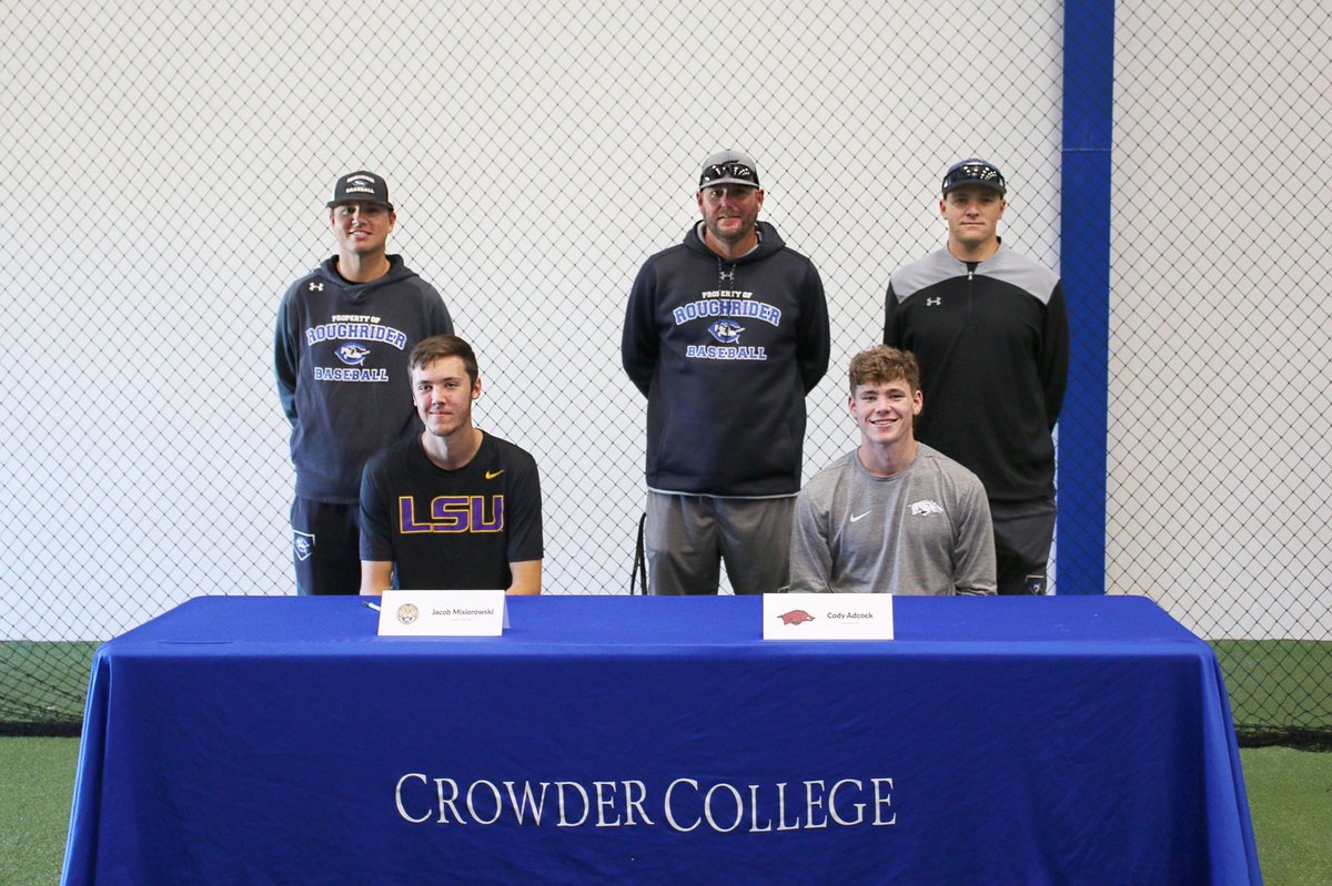 CrowderBasebal1's tweet photo. Congratulations to Cody Adcock on signing with Arkansas and congratulations to Jacob Misiorowski on signing with LSU! 

#wR #team57 #968 https://t.co/s7gn6hwe2E