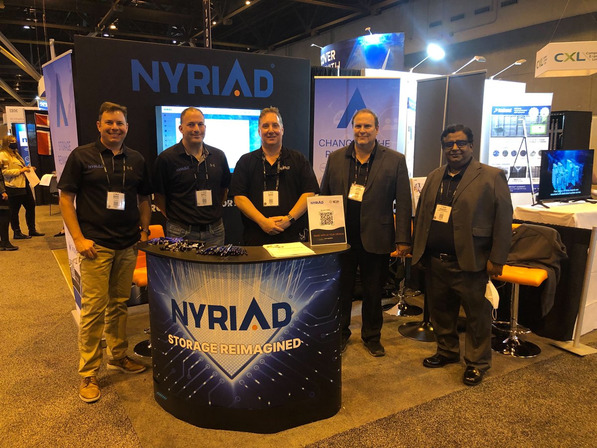nyriad's tweet photo. We’re here at #SC21, all set up at booth 1523. If you're at @Supercomputing this year, please stop by and say hi. We're excited to show you our revolutionary new storage architecture. 
#storage #HPC https://t.co/BJGG7rOFOA