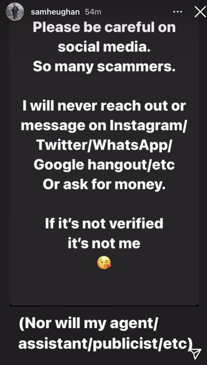#SamHeughan IG stories
Be smart, everyone!