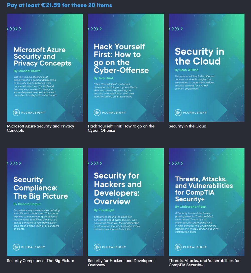 cyb3rops's tweet photo. Humble Bundle now offers several cyber security trainings by @pluralsight 

https://t.co/9nt3C8kDUr https://t.co/SYrQe3jPfR