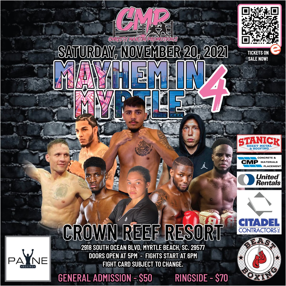 bigmediabuzz's tweet photo. OPEN WORKOUT/MEET AND GREET THIS THUR., NOV. 18, AT BEAST BOXING MYRTLE BEACH FOR SAT’S MAYHEM IN MYRTLE 4 EVENT @ CROWN REEF RESORT AND WATERPARK
#BeastBoxing #boxing #fernelyfelizjr @HEIDDOG @Fernely_jr @PayneBoxing #TonyAguilarBoxing
READ MORE: https://t.co/ryKq6v7Qpe https://t.co/rLEksTO1zI