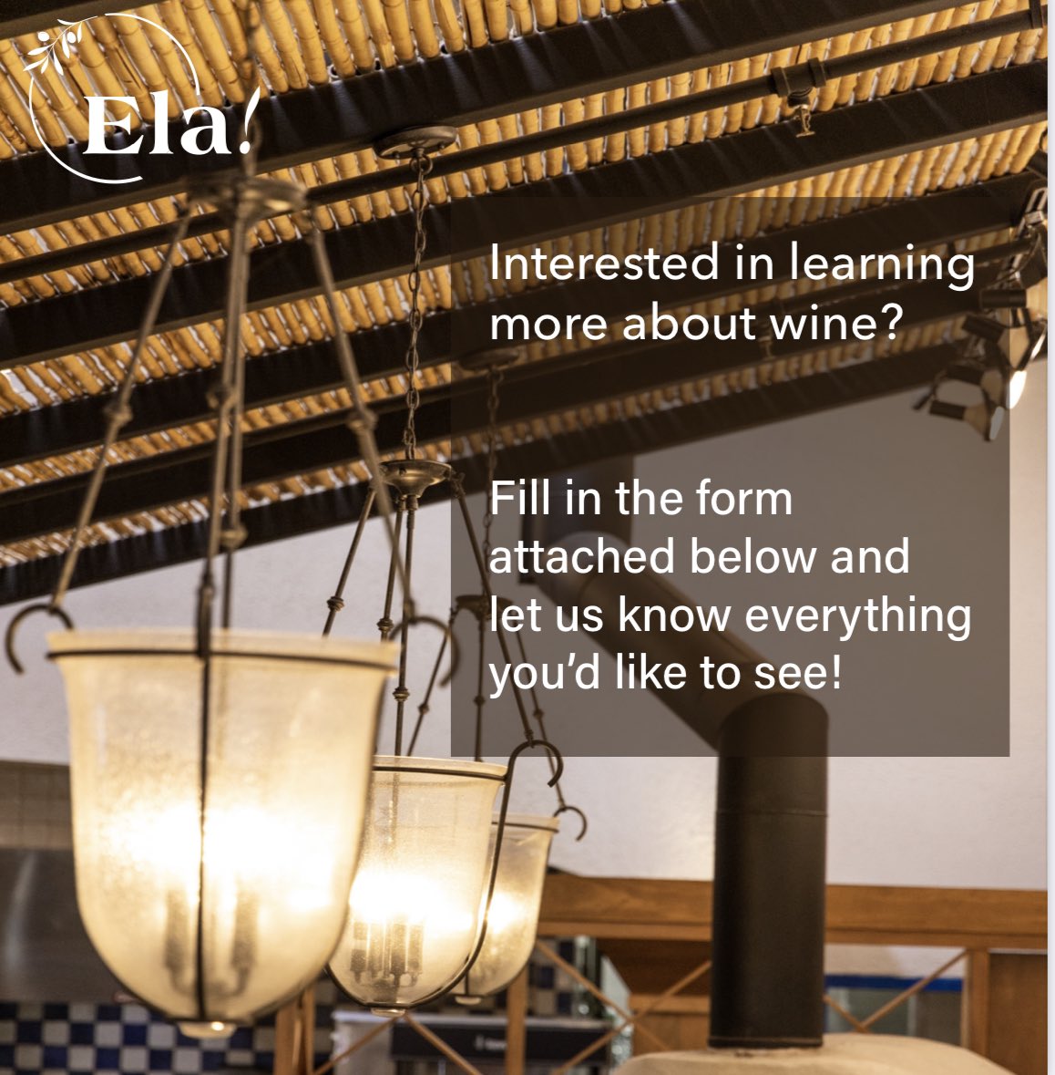 elaGreekTaverna's tweet photo. Are you interested in learning more about wine?

Make sure to fill in the form attached  https://t.co/P4leocm7y7

Or in our bio👆🏼 https://t.co/jXqnt0sxk0