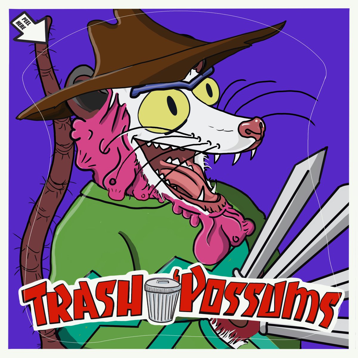 trash_possums's tweet photo. This Scary Possum is actually in charge of our Agricultural Programs at Possum University, also called P.U. He yells, "You can run but you can't hide," at the weeds even though we use permaculture methods. #trashpossums #nft #NFTartists #opensea #NFTCommunity #nftcollectors https://t.co/AIfL8qEIas