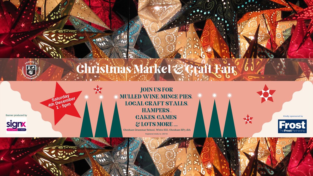 Join us on Saturday 4th December at our Christmas Market &amp; Craft Fair. 1-5pm We have over 30 fantastic stall holders, plus mulled wine, hampers, games and festive cheer! Thank you to <a href="/frostweb/">Frost Partnership</a> for supporting our event! #Christmas #Bucks #hampers  #ChristmasMarket #festivefun