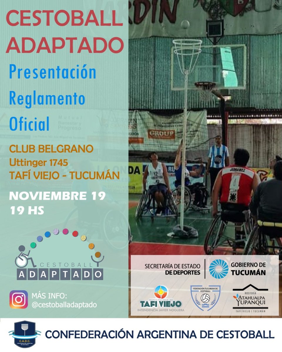 19/11 PRESENTACIÓN OFICIAL DEL REGLAMENTO DE CESTOBALL ADAPTADO
.
#cestoball #inclusion #cestoballadaptado #deporteadaptado #paradeporte #deporte #deporteargentino
.
<a href="/DeportesAR/">Deportes Argentina</a> 
.
cestoball.ar/noticia.php?id…