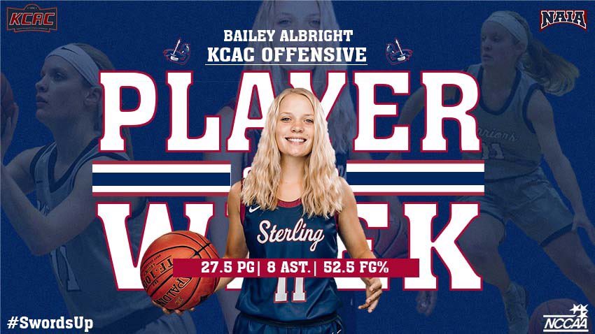 Women's Basketball: ALBRIGHT NAMED KCAC OFFENSIVE PLAYER OF THE WEEK

<a href="/SCWarriorWBB/">Sterling College Women’s Basketball</a> 

#SwordsUp
 
 - scwarriors.com/article/3390
