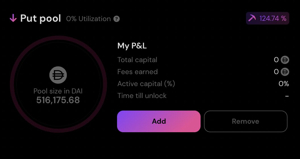 Looking for a place to park some stablecoins?

Providing $DAI to the put pools on $Premia is currently yielding between ~90% &amp; ~125% apr! 💎
