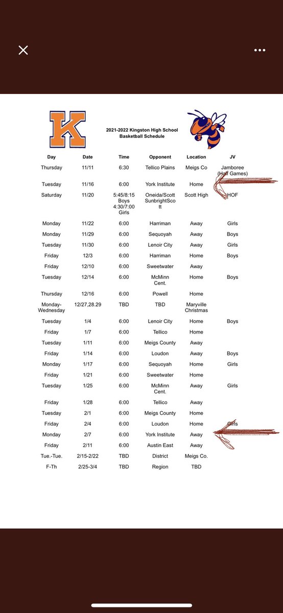 RCHS Basketball Schedule

Adjustment for tomorrow’s game!!! 

We will play AT York Institute tomorrow and AT RCHS on 2/7/2022

Go Jackets!!

💙🧡🏀

<a href="/RCHSGoJackets/">RCHS</a> <a href="/tyler_brown11/">Tyler</a>