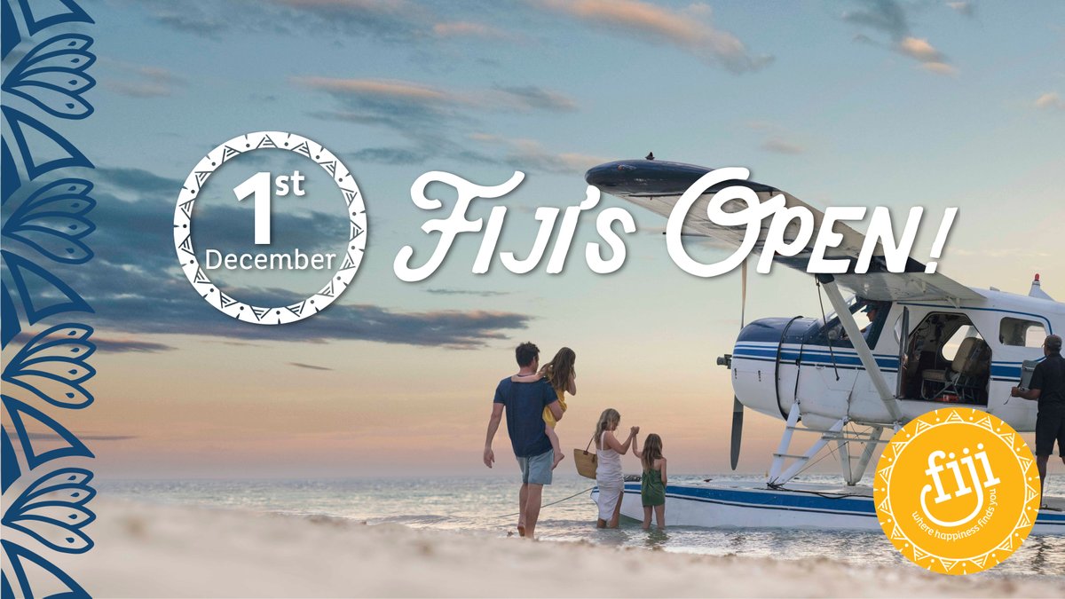FHTA_Fiji's tweet photo. It's official! Fiji formally opens its border to full vaxxed travellers from travel partner countries starting Dec 1. Start planning those Fiji happy moments now. #FijisOpen #TravelFromDecember #BookNow #Fiji #FijiTravel #Veilomani #Viti #Tourism #Hotel #FHTA #FHTAFiji https://t.co/aDX6cIGvYd