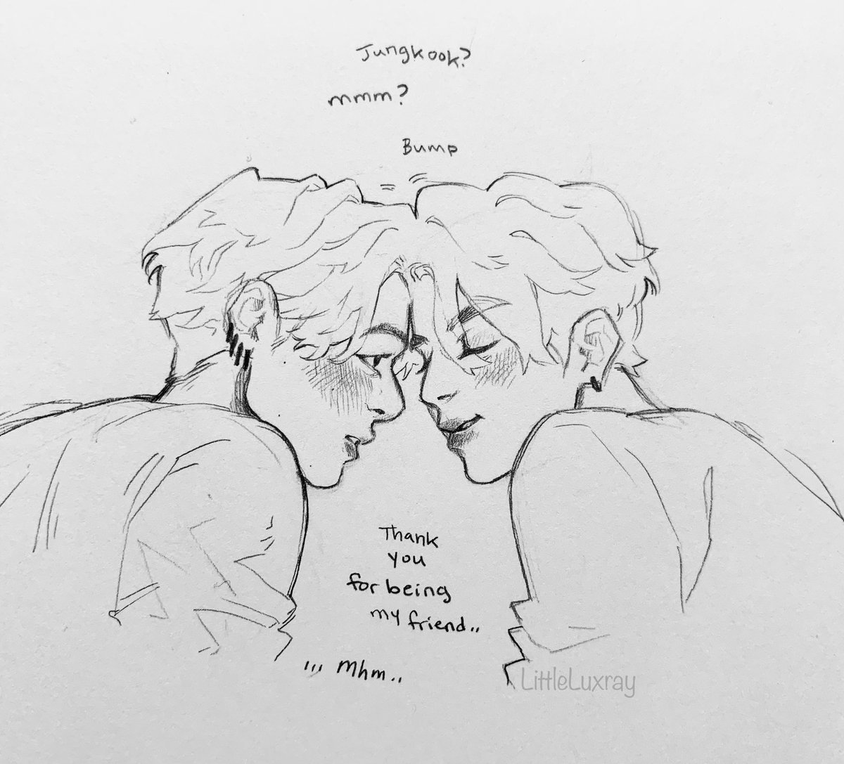 Been thinking of Jin and Jk's relationship in the AU… thought of a moment where they get kind of buzzed and Jin says some genuine things he normally wouldn't say ;; also a Jin doodle 🕸 