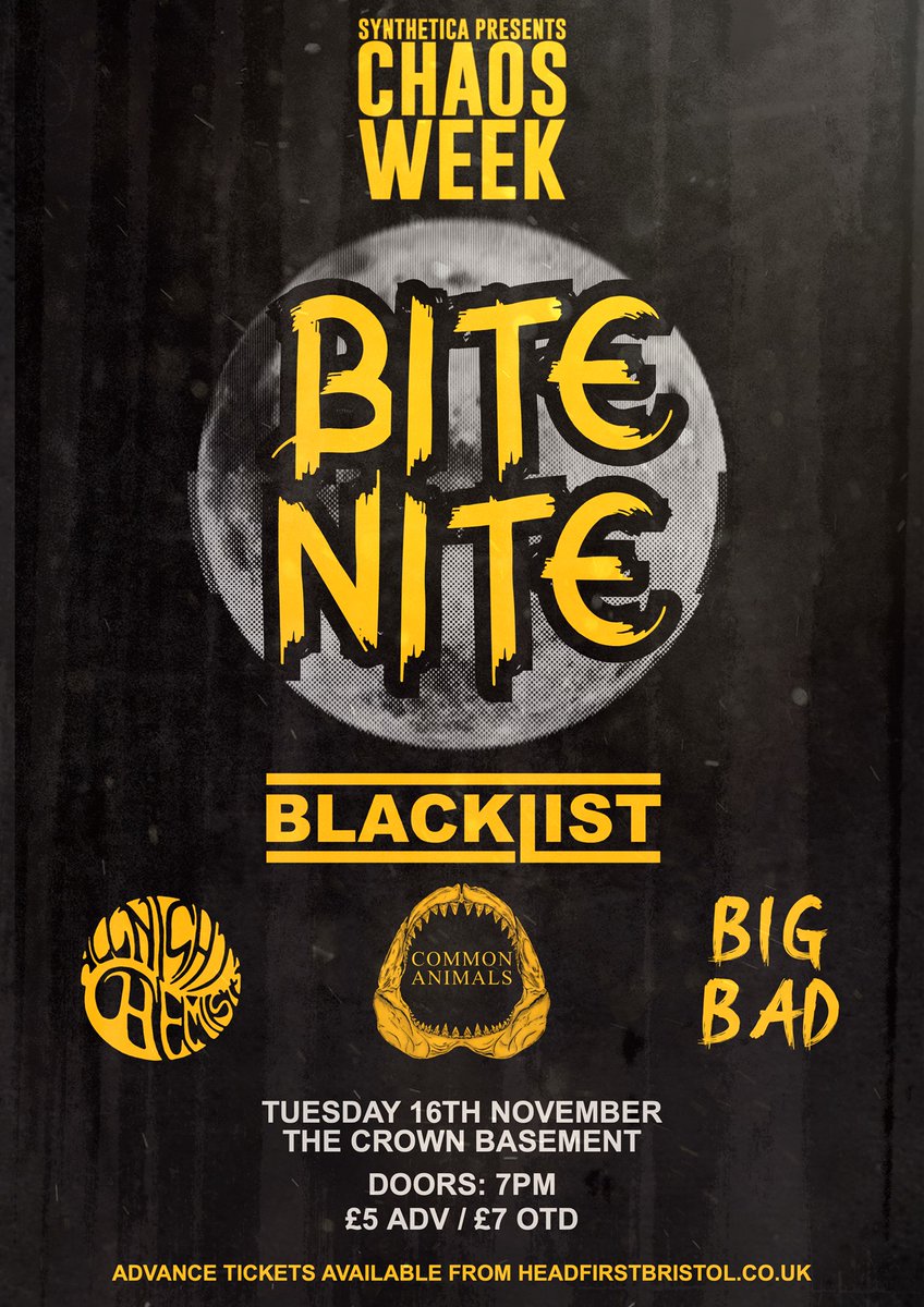 Blacklistukband's tweet photo. Tonight! We're stoked! You coming?
Tickets: https://t.co/liqpMYEd9A
#UnderdogBristol #Blacklist #AlternativeRock #livemusic #CrownBristol #CommonAnimals #BigBad #AllNightChemists #ChaosWeek https://t.co/lvf7YQmNoy