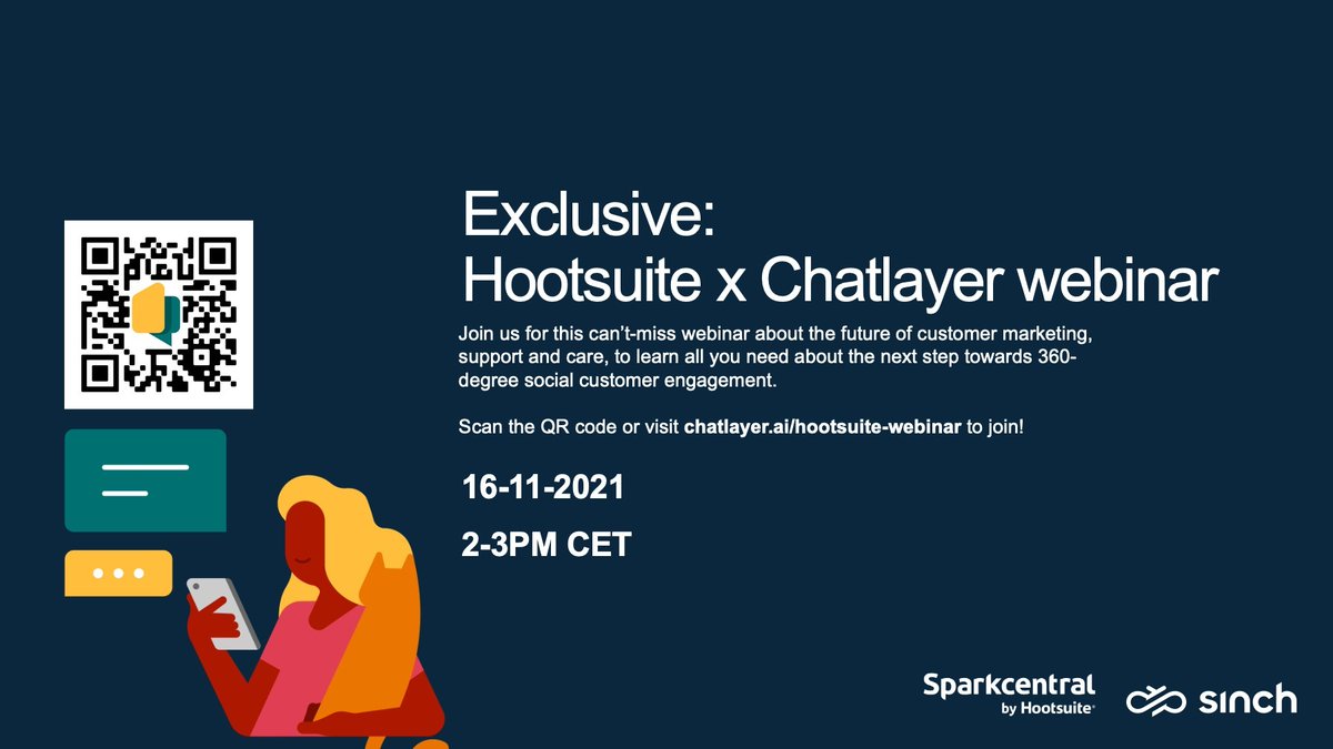 LinoBotelho1's tweet photo. Join Hootsuite and Chatlayer for this insightful webinar about the future of customer marketing, support and care, to learn all you need about the next step towards 360-degree social customer engagement! Secure your spot today. https://t.co/LD2xvE1LxA https://t.co/LfiXNb6XGS