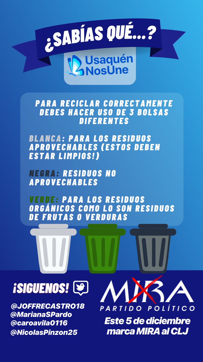 NicolasPinzon25's tweet photo. ¿Sabes cómo reciclar? Esto hace parte de esas buenas prácticas que debemos adoptar al interior de nuestras casas y difundir en todo espacio donde nos encontremos tanto público como privado.

#AmbienteMIRA 
#Usaquén
#UsaquénNosUne
@PartidoMIRA https://t.co/qJQXpaxScJ