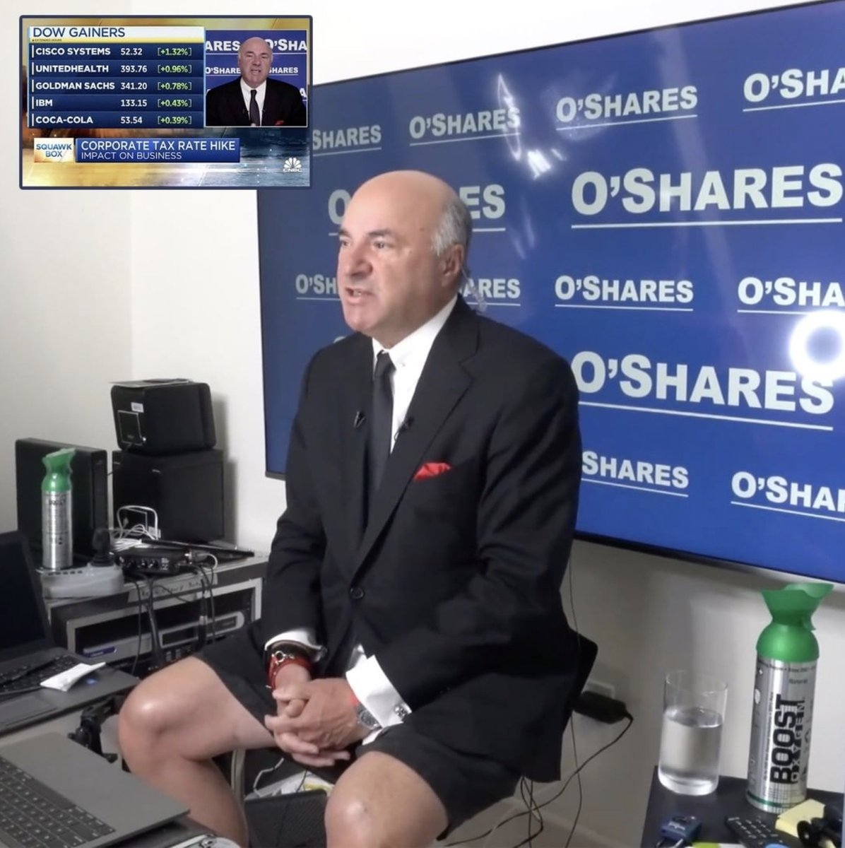 BoostO2's tweet photo. It’s casual business attire on Zoom for our investor Mr. Wonderful Kevin O’Leary during an early morning appearance on CNBC! 😂😂😂

#boostoxygen #boost #oxygen #sharktank #kevinoleary #mrwonderful #sharktankcompany #oshares #cnbc #breathe #breathing #homeoxygen #oxygentank https://t.co/YT9dhhNQgc