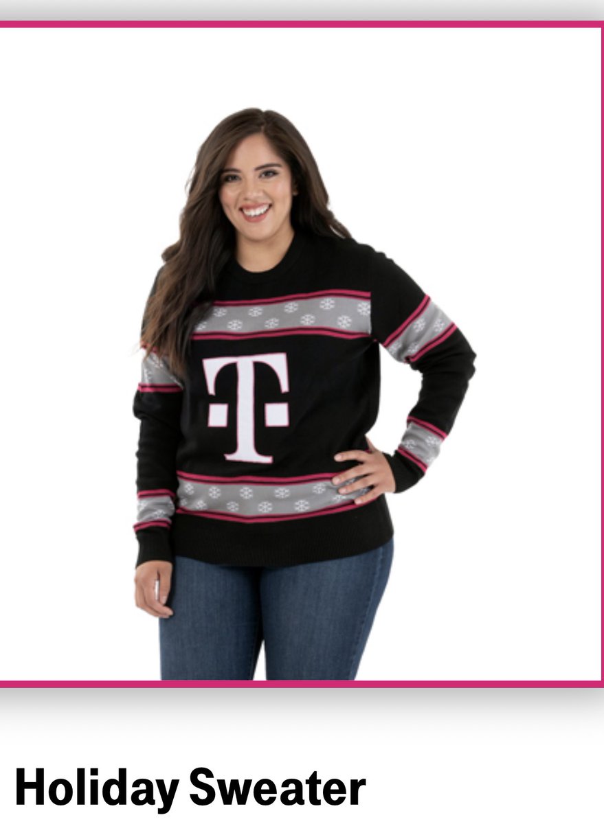 MagentaAlexOK's tweet photo. I won a contest in my store for most good surveys and I got to pick out “a jacket or something of similar value” so y’all KNOW I picked the Christmas Sweater. Retail Ready when?!?!?! https://t.co/QfMHQdAMVF