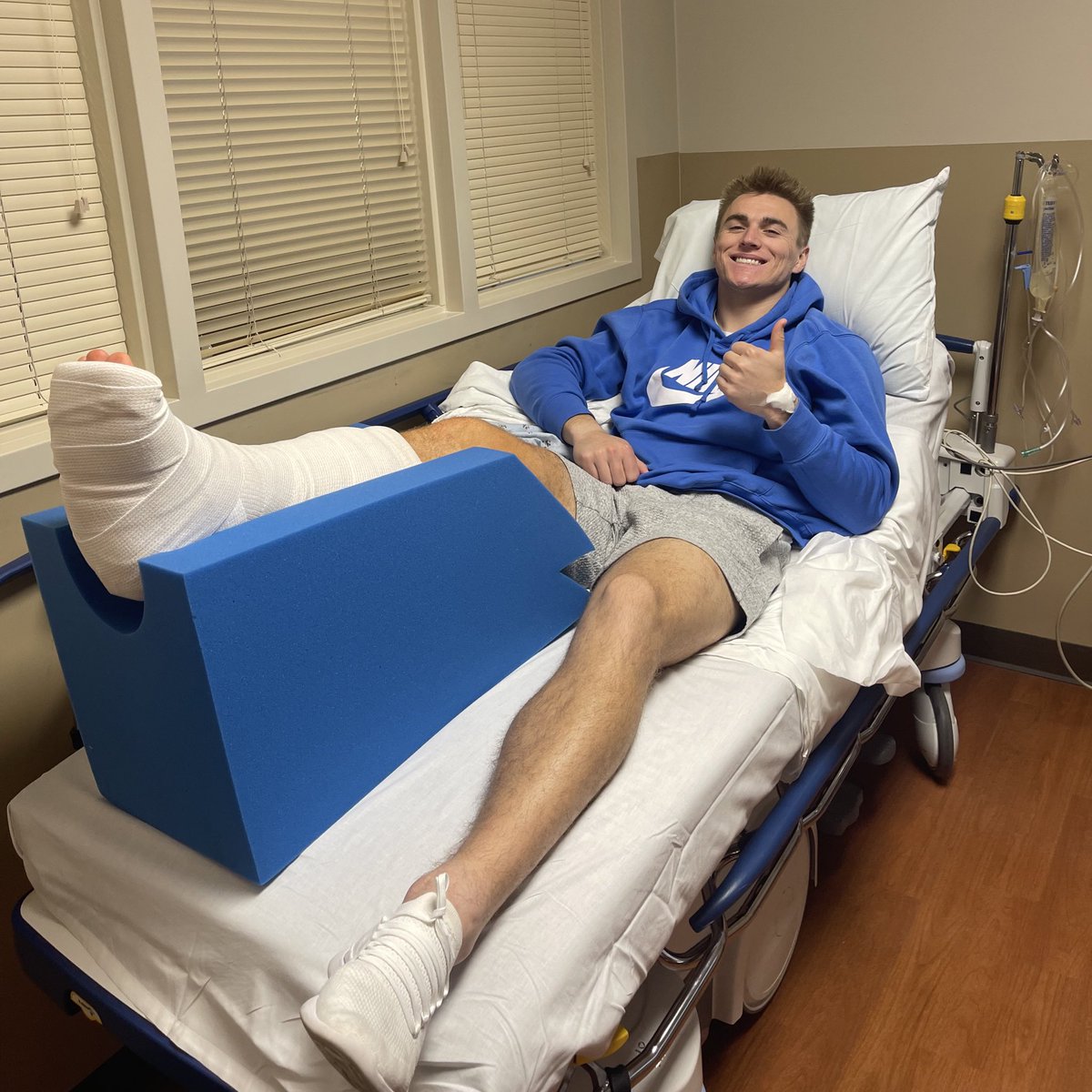 Surgery was a success! I am thankful for all the doctors and nurses who made today go so smooth as well as all those who prayed for me and supported me. Super excited to start the recovery process so I can be back on the field! God is good!