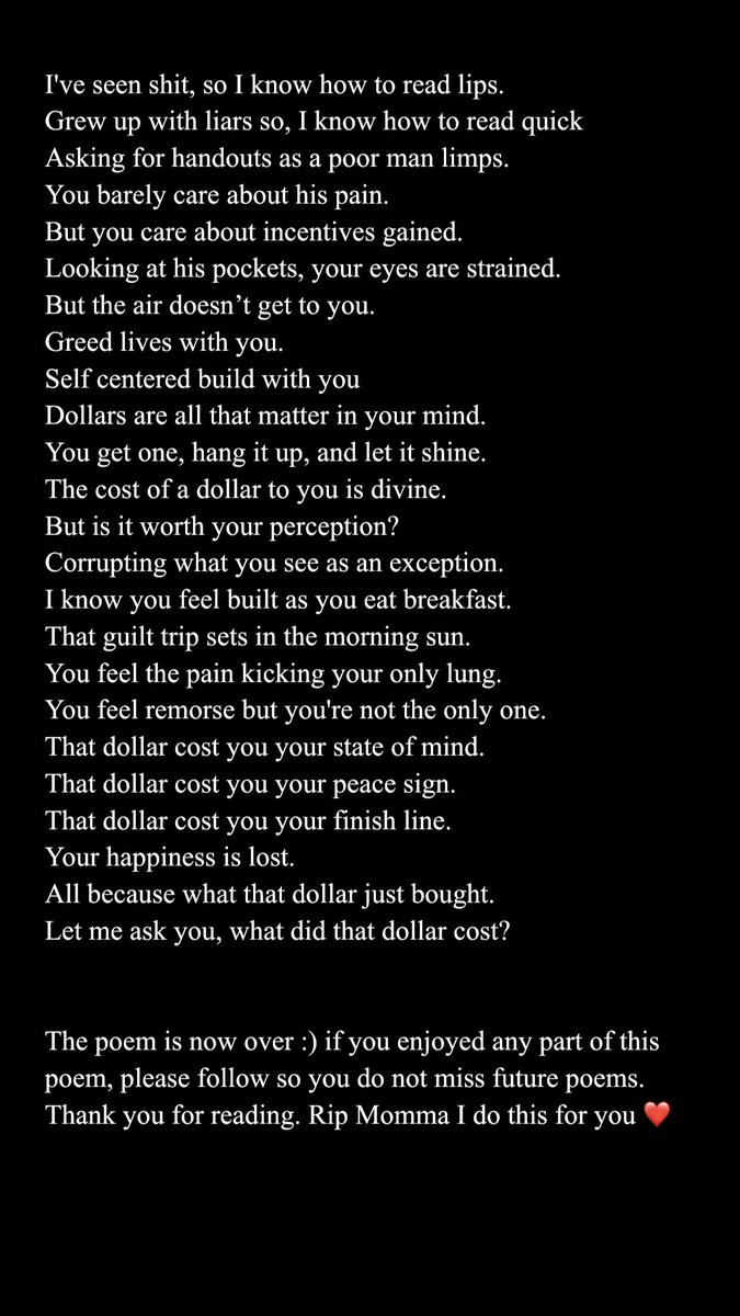 poppadell704's tweet image. Poem entitled “How much did the dollar cost” inspired by Kendrick Lamar ❤️