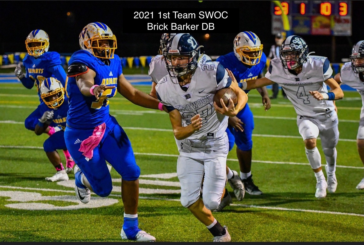 Brick Barker DB-1st Team SWOC 97 Tackles, 2 FF, 4 FR, 3 FR returned for TDs, and 1 INT for 8 yards. @barker27brick <a href="/EdgewoodFB/">Edgewood Football</a> #compete