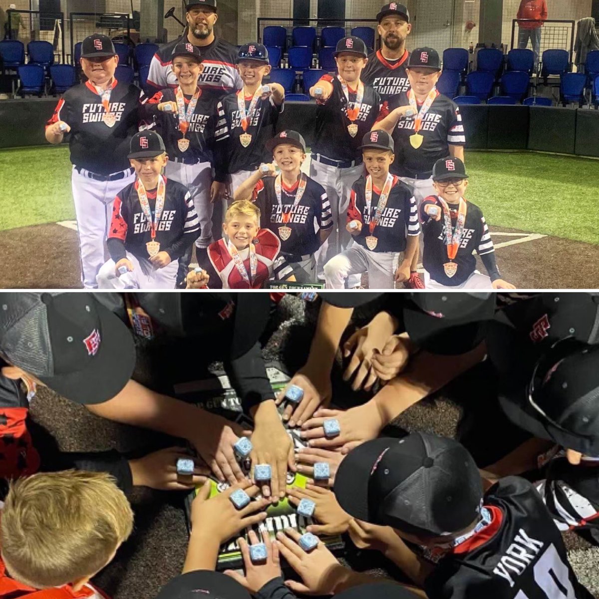 future_swings's tweet photo. Our #FutureSwings 10u coach invited athletes to the Low Country Showdown at Shipyard Park, S.C., last week. This was the second year the team entered the #TopGunBasball tournament: last year they were runners-up, this year they came home wearing rings! 🏆⚾️💍 #jacksonvilleil https://t.co/8gchg0fpgZ