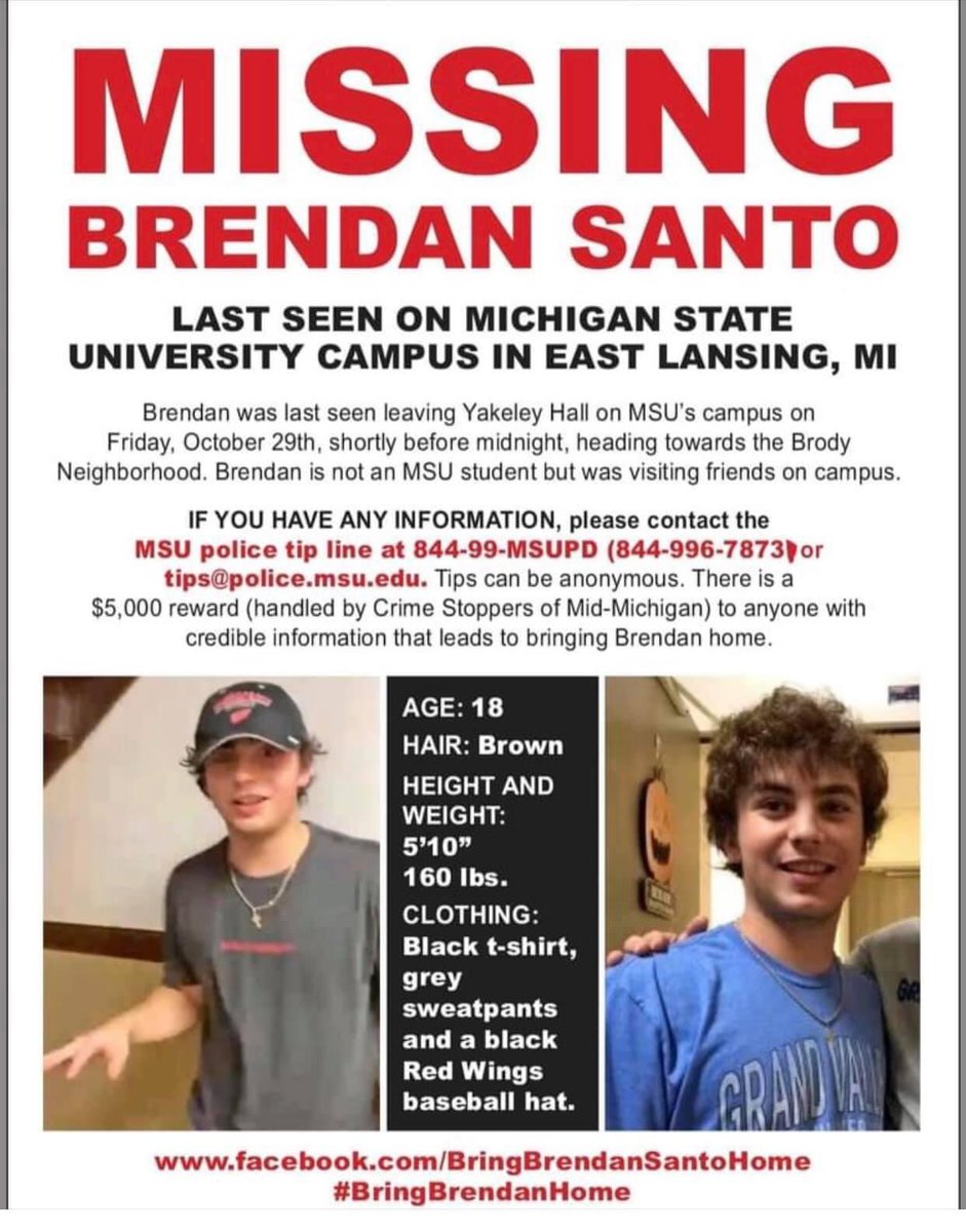 happy2educate's tweet photo. @ABC @kiki7211 Please keep Brendan Santo’s story out there in the news! He has been missing for over 2 weeks on the night before one of college’s biggest games! Someone out there knows something…ABC News, please do a follow up story🙏🏽❤️People from all over the country were in East Lansing! https://t.co/OlHNfQFTgo