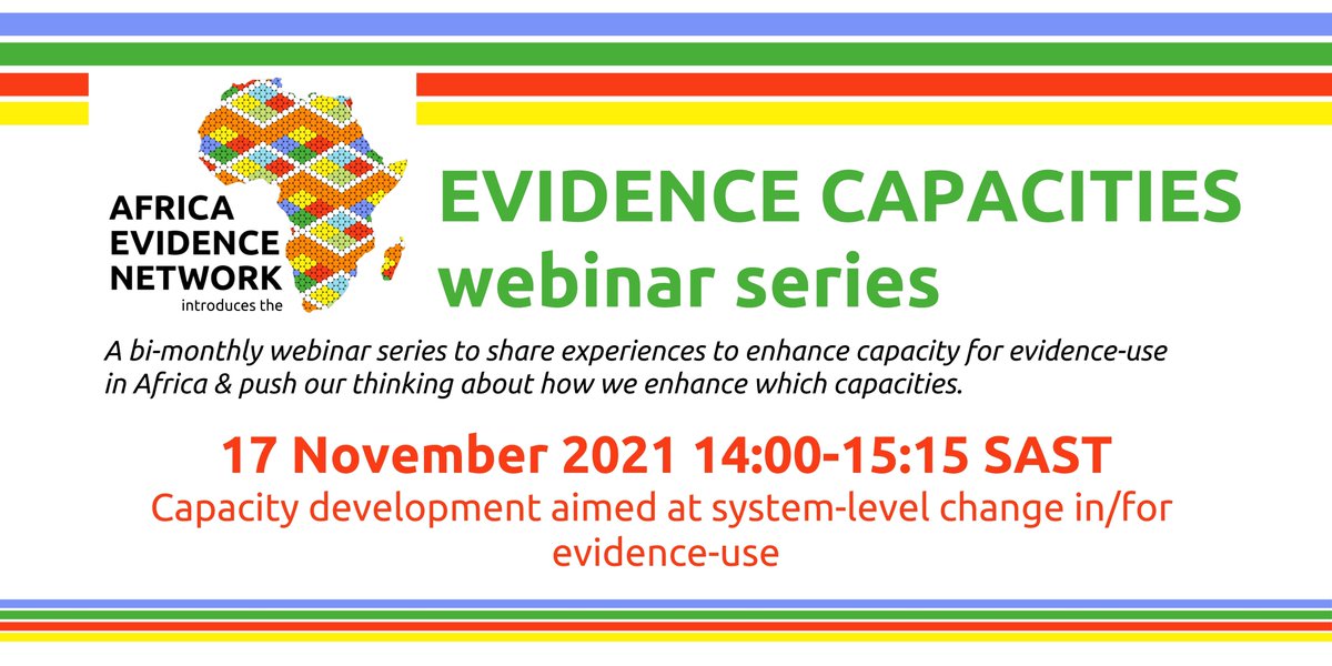 Africa_evidence's tweet photo. 🔔TOMORROW | 1️⃣7️⃣ Nov 2021 🕑14:00 SAST
We can’t wait to share insights from @PEERSS_Global partner @RuthS3 & fellow #evidencechampions @K_Atengble & Emily Hayter at the third #EvidenceCapacitiesWebinar!
✍🏽📍 https://t.co/Siy8iNtYh0 https://t.co/8SATmkVku3