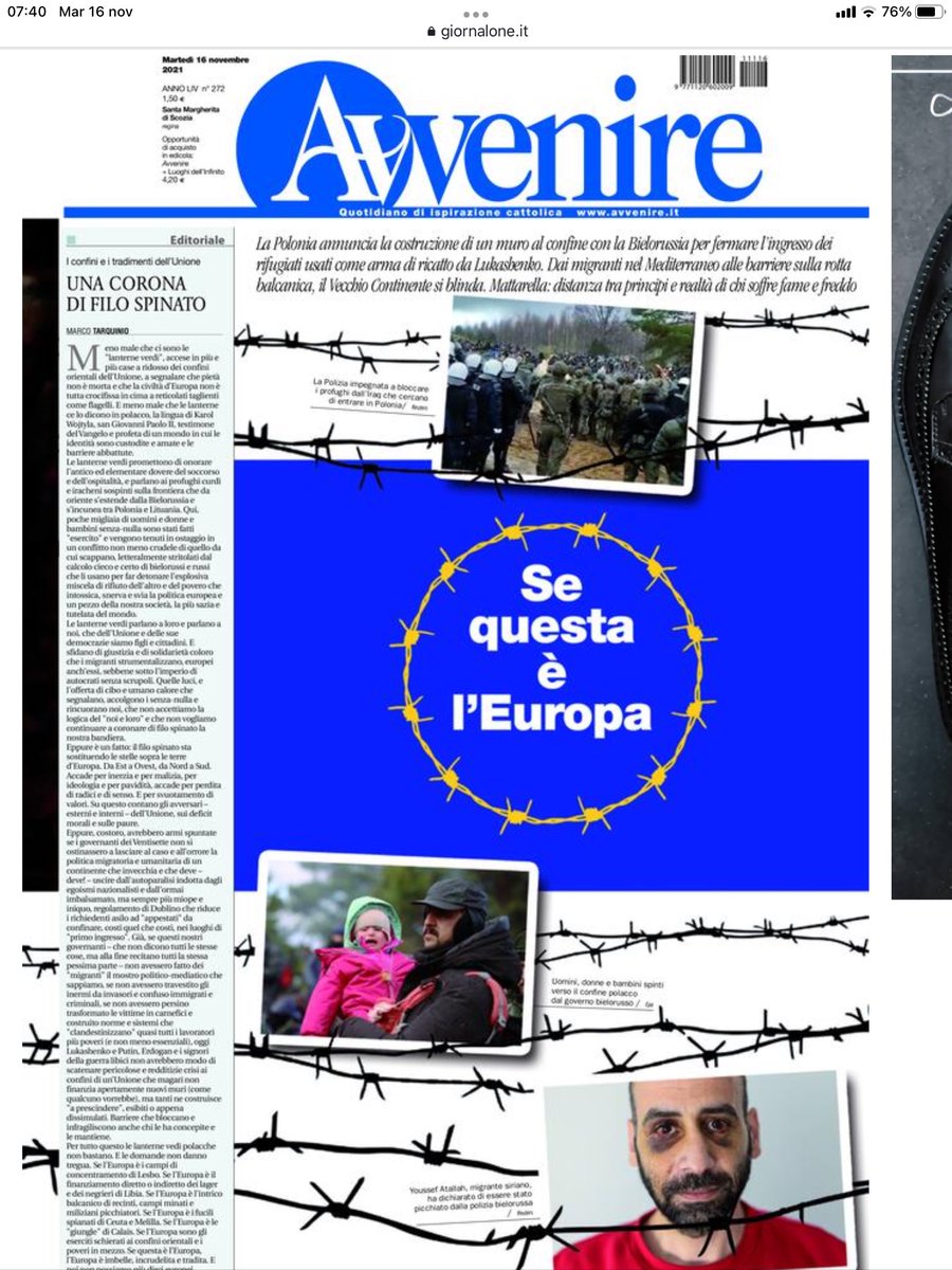 gadlernertweet's tweet photo. Questa è la prima pagina di @Avvenire_Nei di oggi. Una lezione di buon giornalismo
#Bielorussia #UE https://t.co/0Zd9zCl1XV