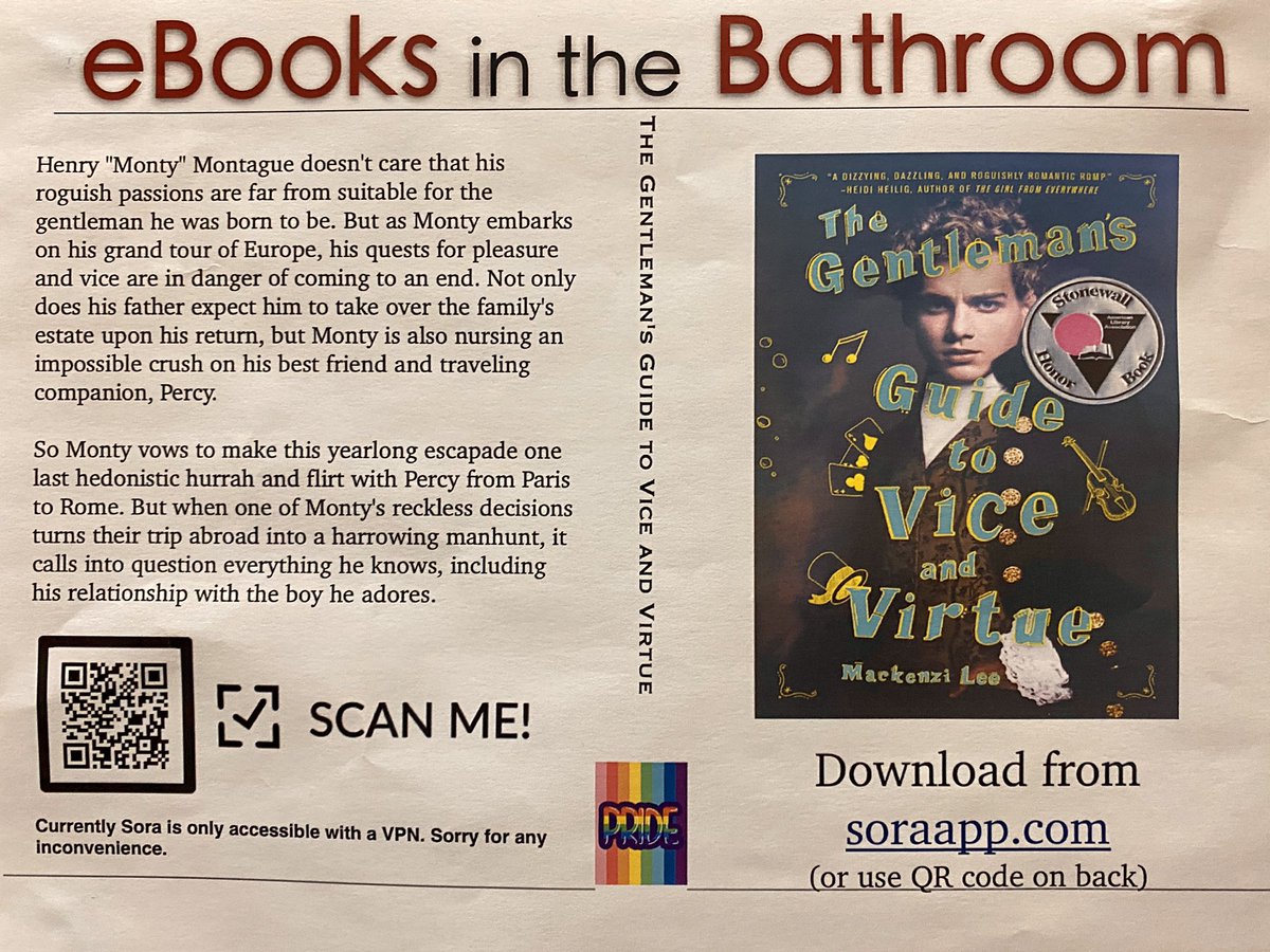 klbeasley's tweet photo. Our awesome library staff are supporting Spectrum’s 10th Annual Pride Week! 🏳️⚧️🏳️🌈They have featured books with queer themes in their eBooks in the Bathroom poster series @WAB_LIVE See examples below: #tlchat #intlchat #allyed @tricia_fried https://t.co/uKmIsnXKZm