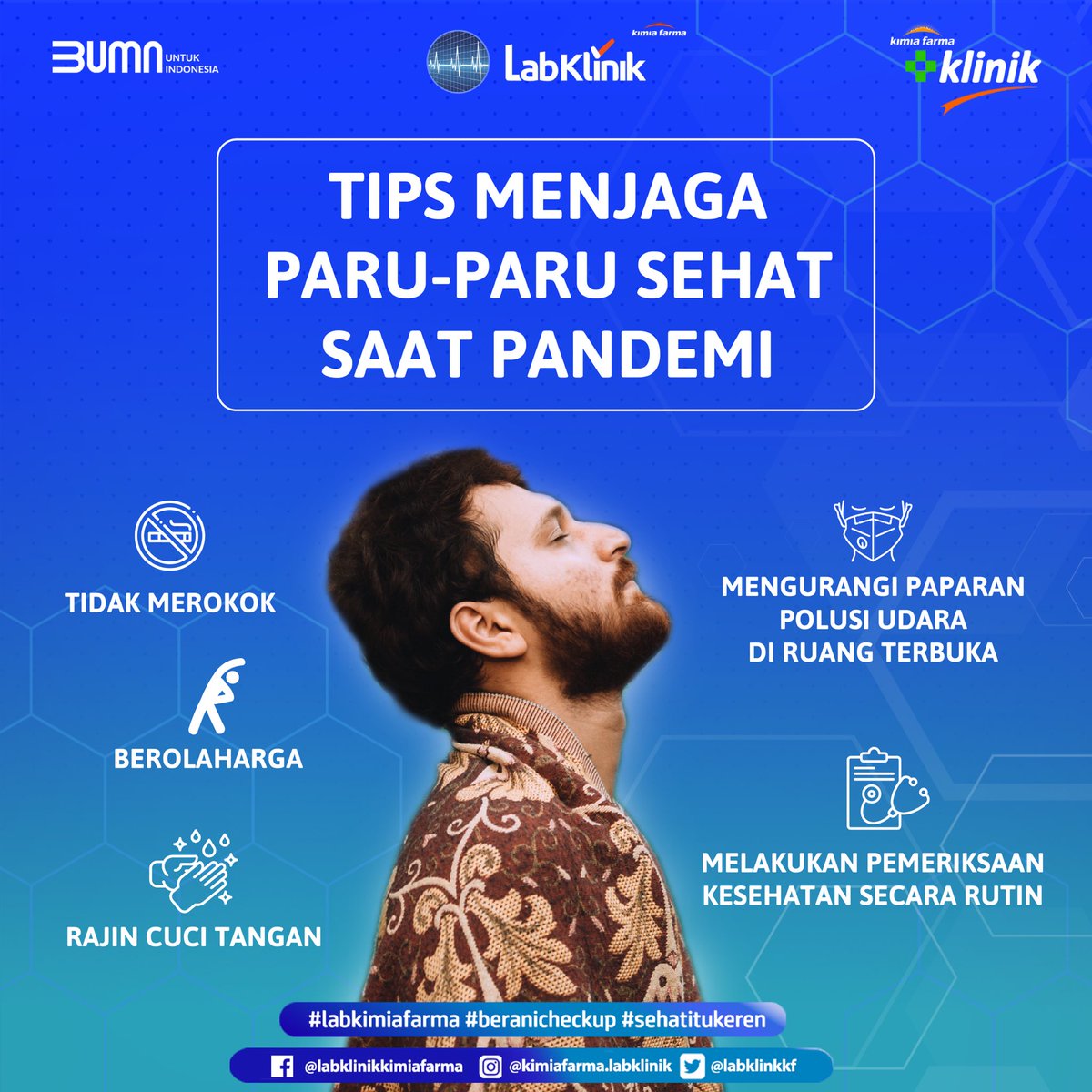 kaeflabklinik's tweet photo. Halo Sahabat Kaef,
Menjaga paru-paru tetap sehat merupakan cara lainnya agar tidak terinfeksi Covid-9 karena diketahui penyakit ini rentan untuk menyerang paru-paru.
Berikut beberapa tips untuk menjaga paru-paru sehat saat pandemi , yuk disimak!
#Paruparusehat
#BeraniCheckUp https://t.co/jeYlJpisDu