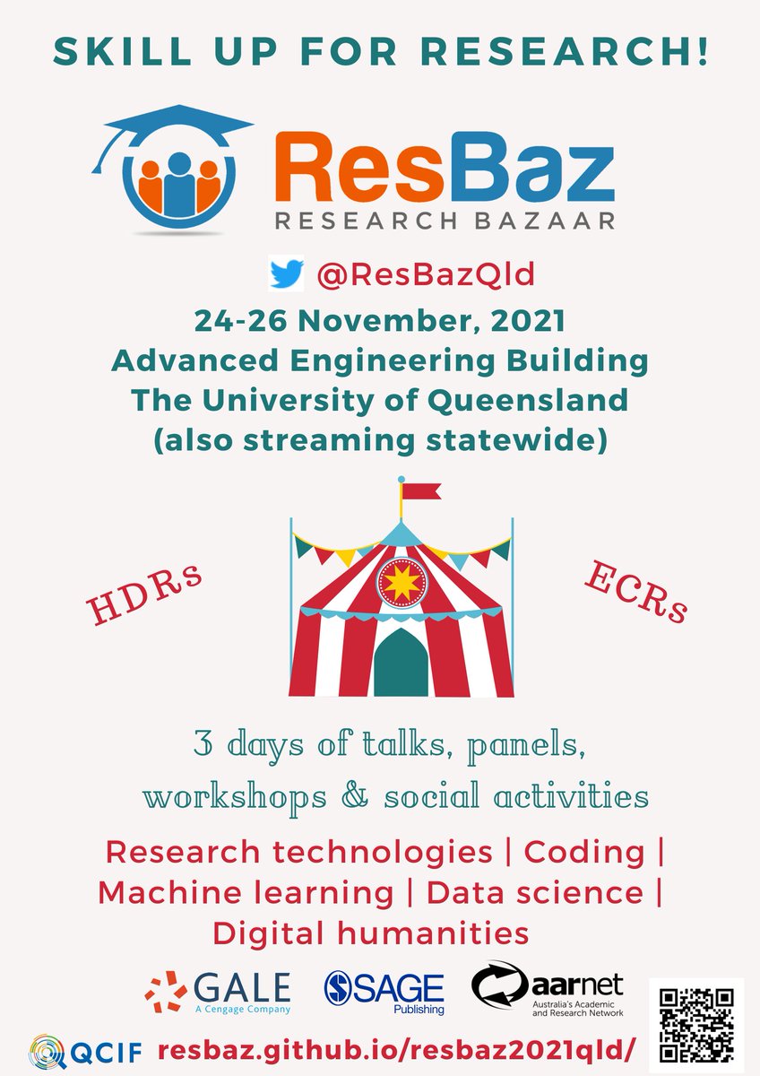UQ_Library's tweet photo. Skill up for research at @ResBazQld!
Catherine & Stéphane from the Library are also running workshops!
📅 24–26 Nov
📍 Advanced Engineering Building (49), UQ
👩💻 Also streaming statewide
#ResBazQld #ResearchTechnologies #Coding #MachineLearning #DataScience #DigitalHumanities https://t.co/h9FIA9b1zv