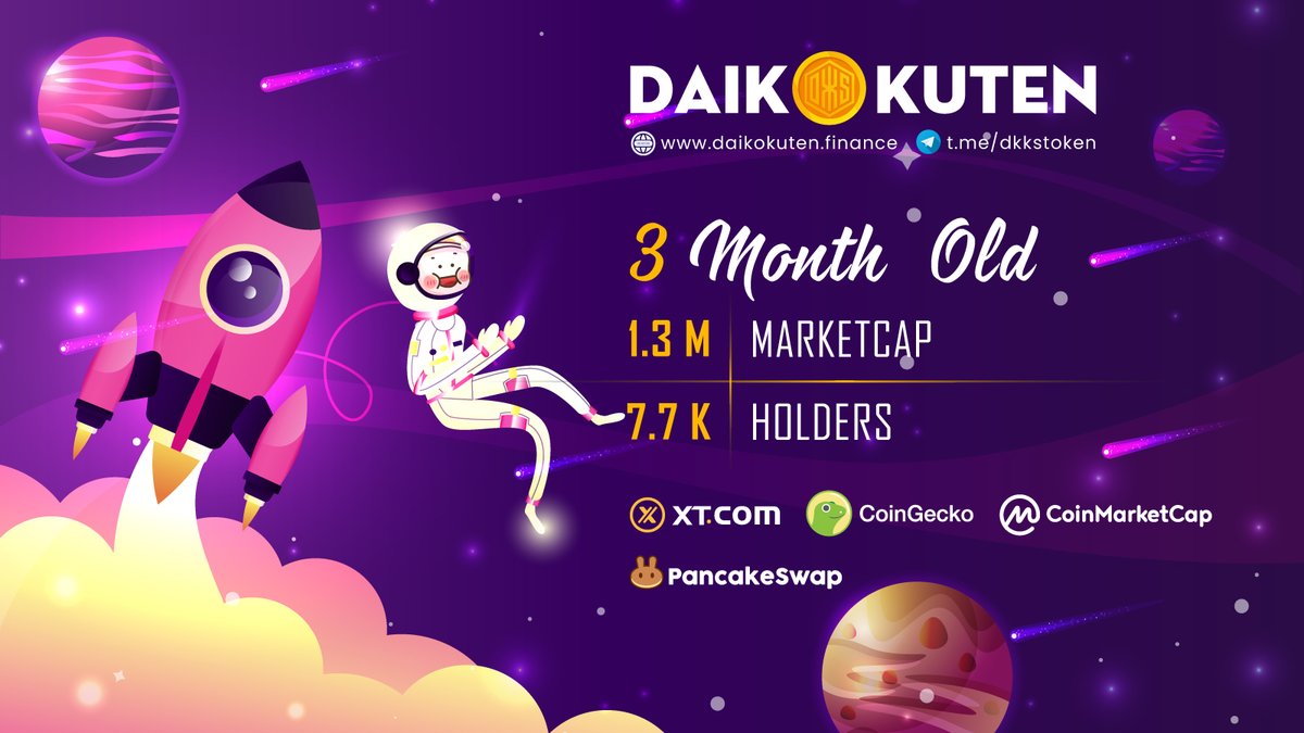 Hey #DKKS fam, please take a look our journey before we start to raise speed.
3 Months old.
1.3 Million marketcap
7,768 Holders.
#DKKS #Changeyourlifebetter #Luckylife #DaikokutenSama #DKKSArmyPower
