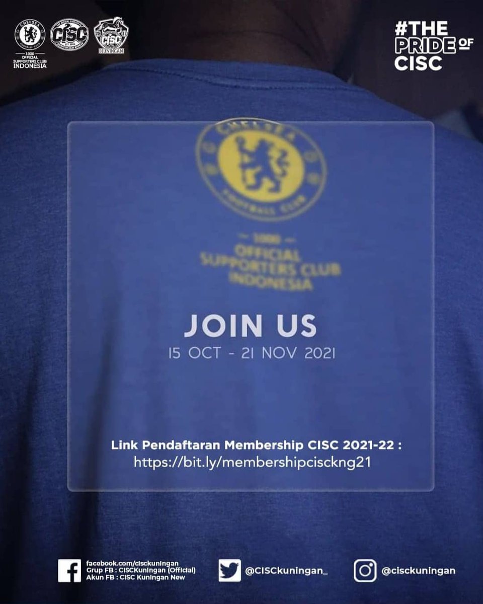 CISCkuningan_'s tweet photo. 5 HARI LAGI MENJELANG PENUTUPAN PENDAFTARAN MEMBERSHIP CISC TAHUN 2021-2022
.
Yuk, buat yang belum Daftar Membership CISC tahun ini buruan jangan sampai ketinggalan iya
#ThisIsCISC #ChelseaIndo #ThePrideOfCISC #CISCKuningan #CISCKNG #CISCMembership2021 https://t.co/M0DpKG7Uhd