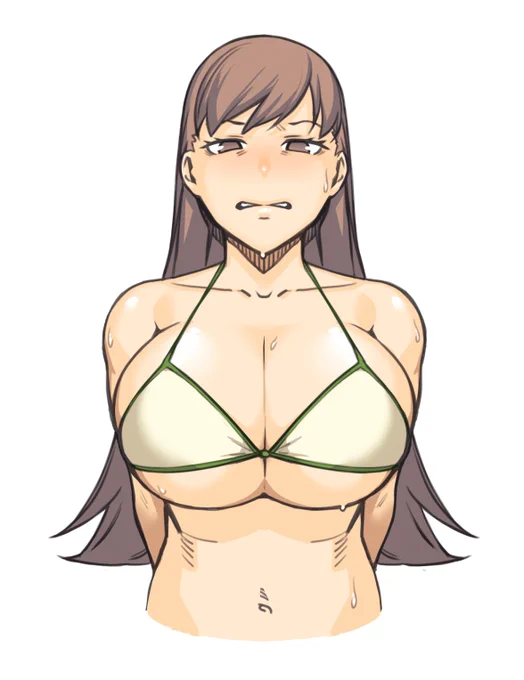 明らかにサイズが合ってない水着を着せられた大井さん 