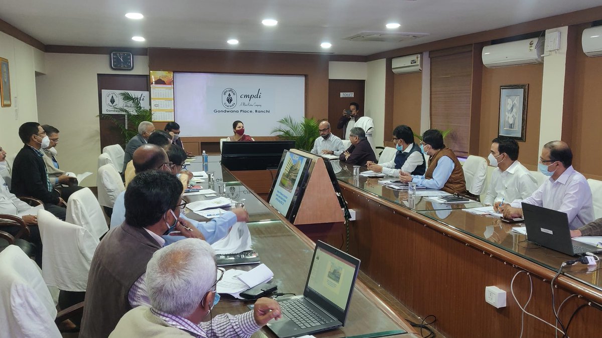CoalIndiaHQ's tweet photo. Ms. Nirupama Kotru, Joint Secretary &amp; Financial Adviser, Ministry of Coal, Govt. of India chaired a  review meeting of Central Mine Planning &amp; Design Institute, Ranchi. Shri. Manoj Kumar, CMD, CMPDI and senior management of CMPDI were present on the occasion.
#AtmanirbharBharat https://t.co/7XxLBm5Lvv