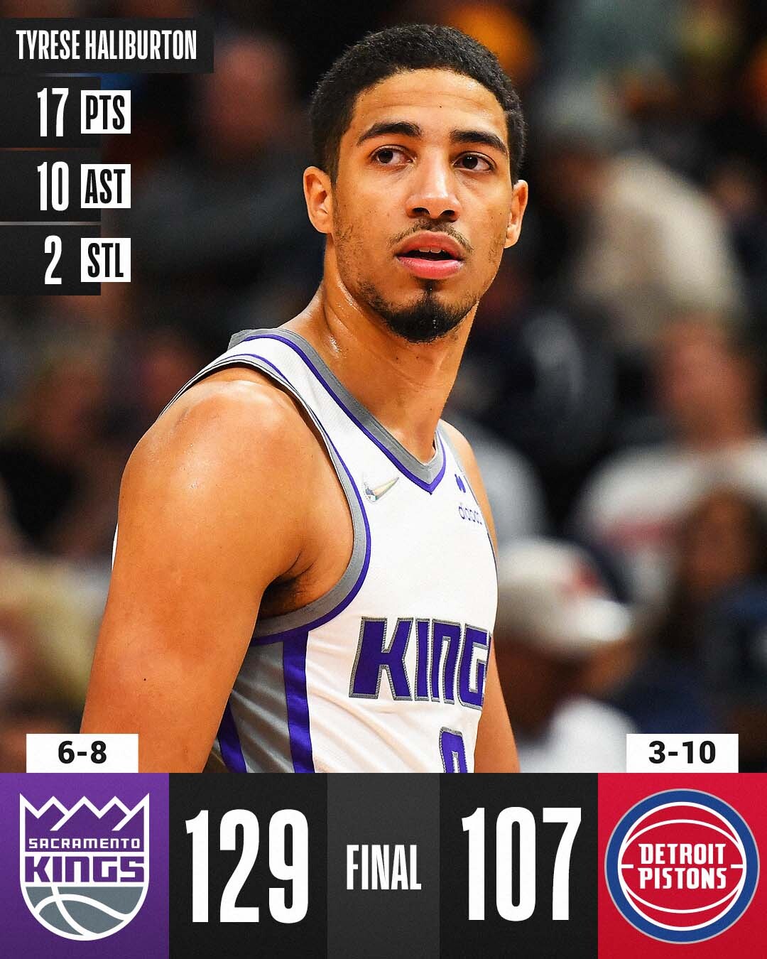 Tyrese Haliburton drops a double-double on his former team 👑➡️🏎