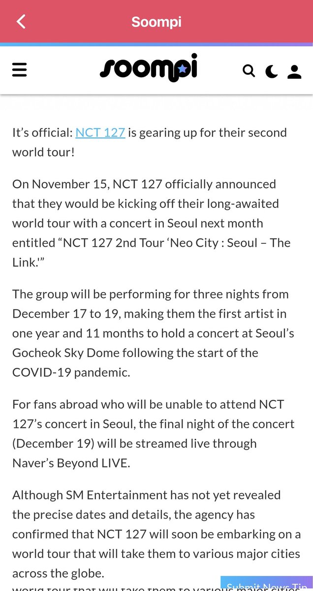 theQoos_'s tweet photo. [K-Pop NEWS] DAILY RECAP | 11/15/21

[News/soompi] NCT 127 Announces World Tour; To Become 1st Artist To Hold Concert At Gocheok Sky Dome In Nearly 2 Years

#NCT127 #NCT127_NEOCITY_THE_LINK
More On📲: https://t.co/vo6h4evFt4 https://t.co/6M8HIwHRgs https://t.co/szhFvovcB3