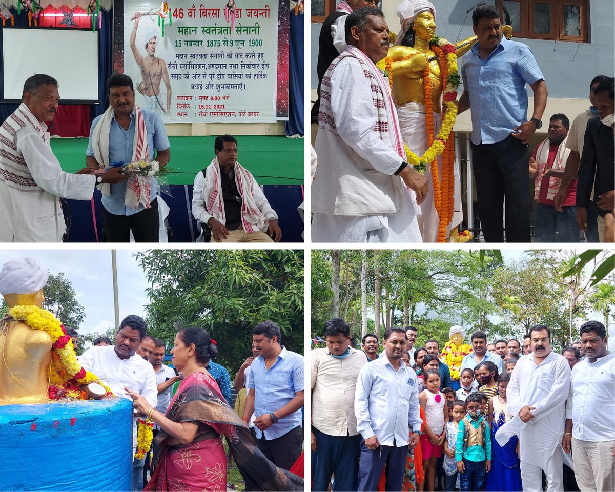IYCAndaman's tweet photo. Bhagwan Birsa Munda's 146th Birth Anniversary Celebrated in A&amp;N Islands with MP @KuldeepRSharma garlanding his statue. At Ranchi Association he also spoke about the sacrifices of Tribal community in building a great Andaman.
@IYC @srinivasiyc @santhoshadv @AlsuElayaraja @inc https://t.co/VaKeDVMkY6