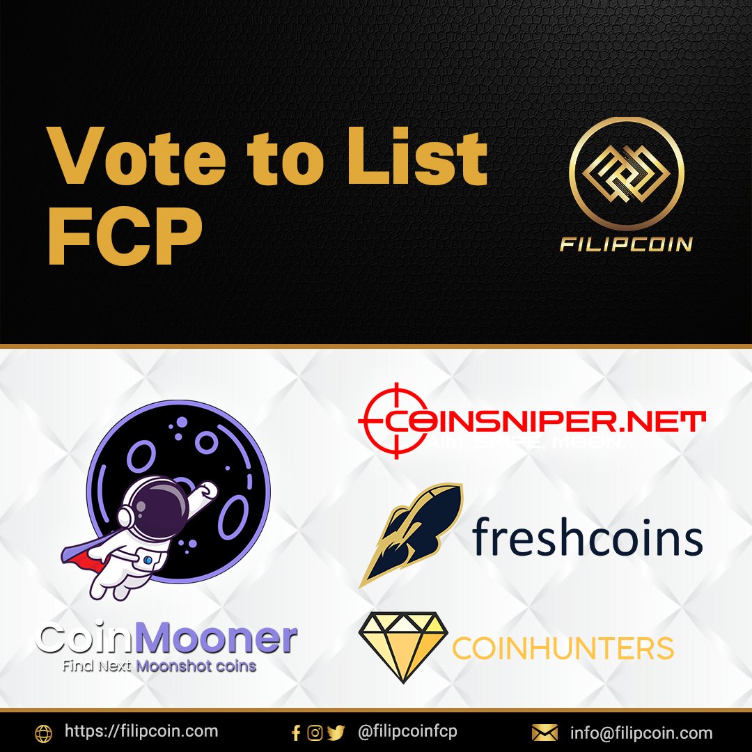 filipcoinfcp's tweet photo. VOTE FCP ON THESE LISTINGS!
Help us tell everyone about FCP's project! 🚀🌕
Note: You can vote every 24hrs!
#FILIPCOIN
#DecentralizedNetworkForTransportation
#Listing https://t.co/tjaqeXlLey