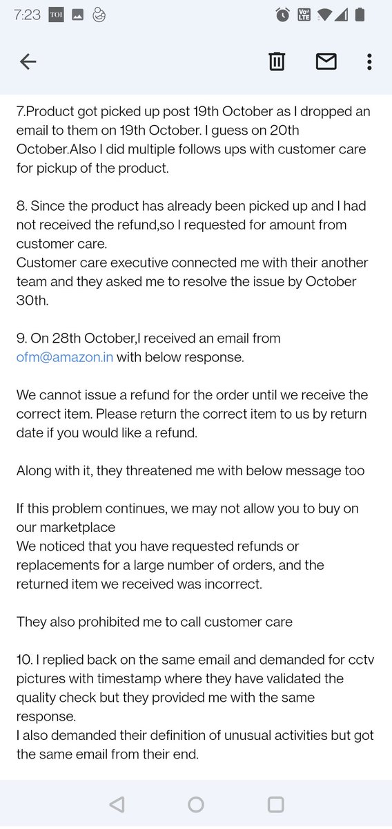 jayasimmi's tweet photo. See the autocratic reply of #AmazonIndia #Amazon where they are harrassing customer with no explanation.Where are #ConsumerRights to speak. Now this is not only about refund but it's about the mental trauma and violating right of consumer.Product and money both wid dem n harassme https://t.co/gdemurTylL