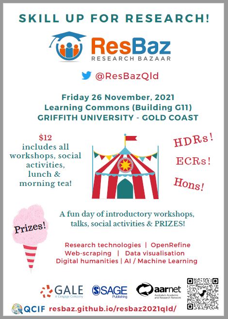 #GoldCoast #researchers Join us at #ResBaz 26 Nov at Griffith Uni. Build your research data skills, meet ppl, have fun! Keynote is Dr. Meghan McConnell, Datarwe on AI/ML in lifesaving health care. All welcome! Register now: eventbrite.com.au/e/resbaz-gold-…