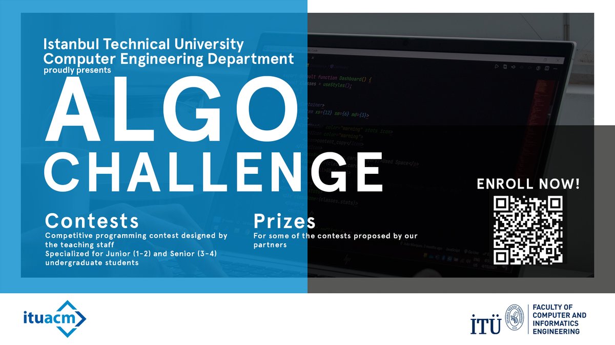 İTÜ Bilgisayar Bilişim Fakültesi, Bilgisayar Mühendisliği Bölümü olarak Güz 2021-2022 döneminde düzenleyeceğimiz 1. Algoritma Yarışmasına tüm lisans öğrencilerimiz davetlidir.

Yarışma hakkında detaylı bilgi almak için web sayfamızı ziyaret edebilirsiniz.

bm.itu.edu.tr/haberdetay/202…