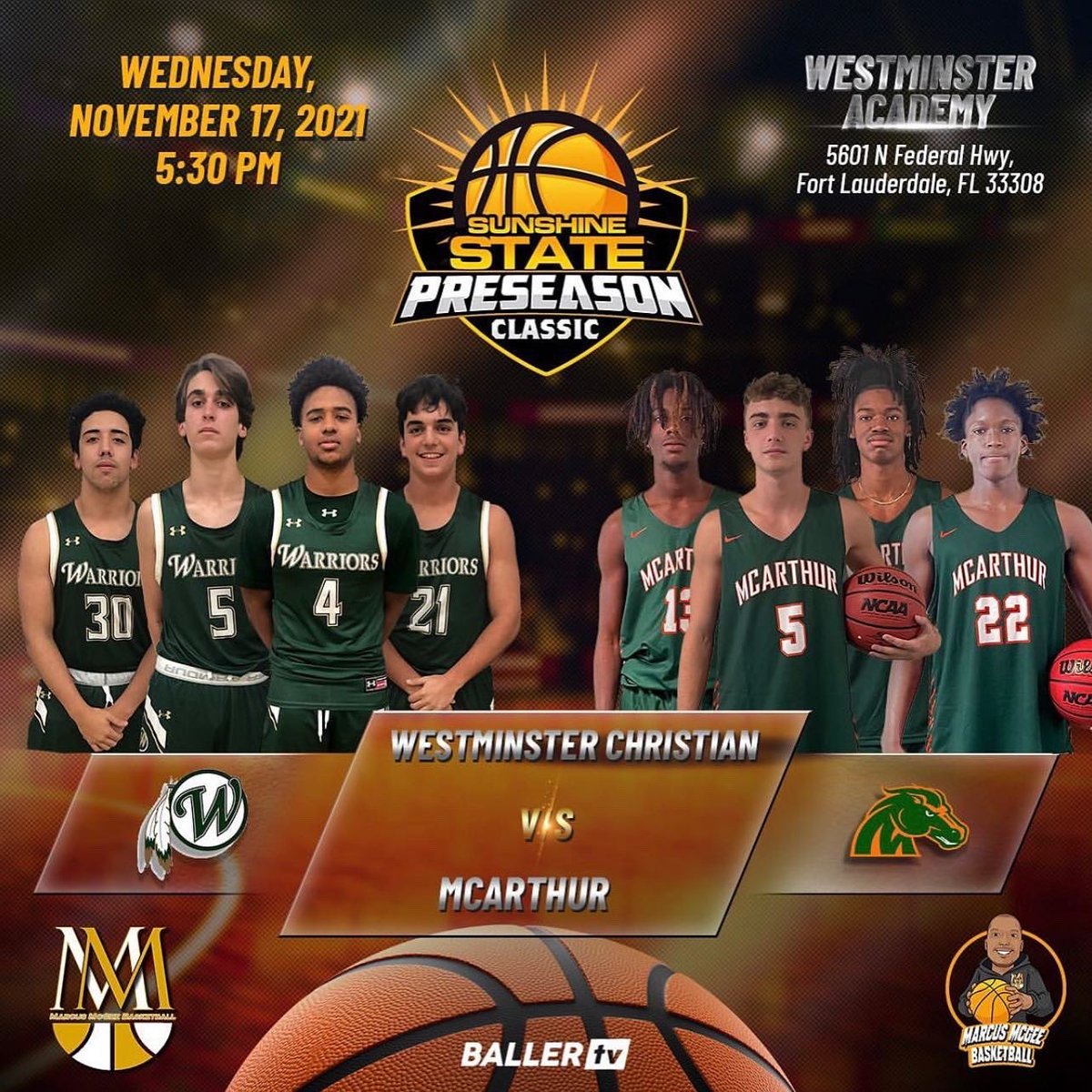 MCA_Hoops's tweet photo. Come out &amp; catch the 2021-2022 McArthur Mustangs as they take on Westminster Christian..

Wednesday November 17
@ Westminster Academy

The 5th Annual Sunshine State Preseason Classic

https://t.co/18DeYFxRUe… 

Live Stream by @ballertv

#SSPreseason https://t.co/e05nbhKItQ