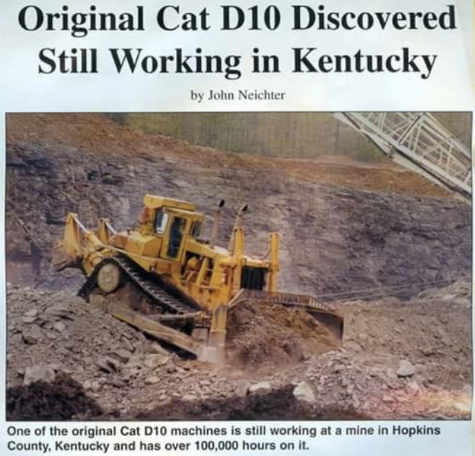 TheChadColby's tweet photo. How cool is this.... Original Cat D10 discovered still working in Kentucky, w/ over 100,000hrs  @CaterpillarInc https://t.co/6IA80sp2Mu