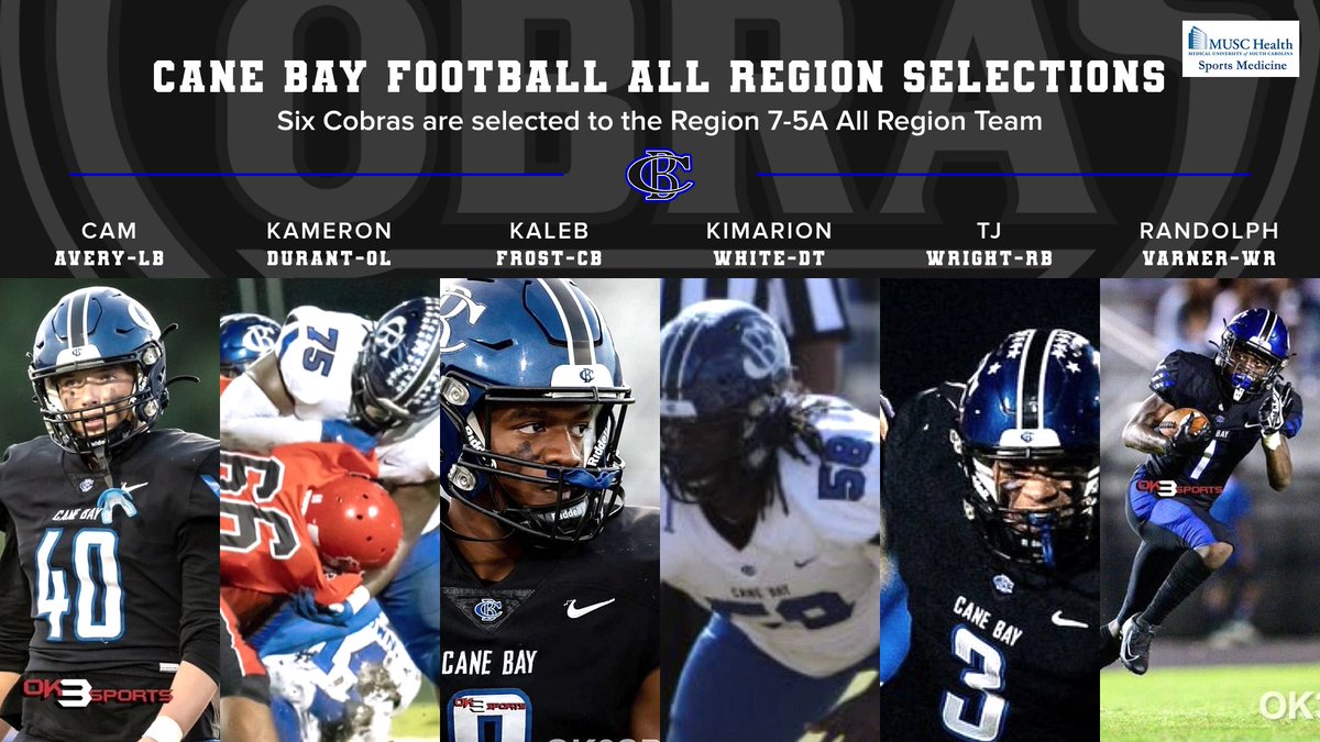 Congratulations to our Cobra Football Players that were selected to the Region 7-5A Football Team!!!  3 Seniors, 2 Juniors and 1 Sophomore selected.  Proud of this group of players on a GREAT SEASON!!!!