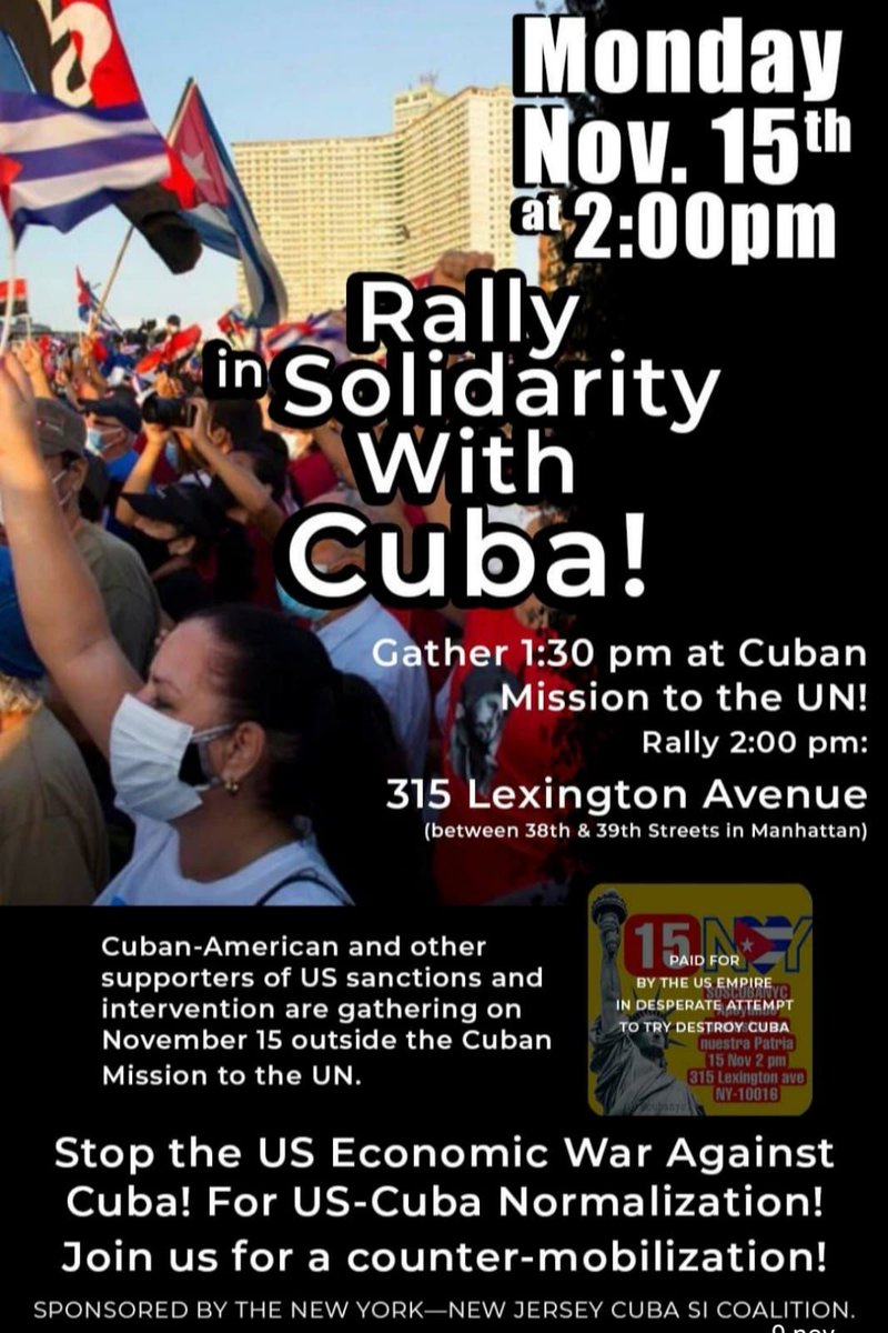 CubanoCapitulo's tweet photo. Hoy desde la ciudad de New York se reunieron organizaciones de solidaridad con Cuba en  apoyo a la Revolución Cubana como de Democratic Socialist of NY, Frente Independentista PR,  December 12 movement, entre  otros . #CubaEsUnContinente #CubaVive https://t.co/9w0NooCWpP